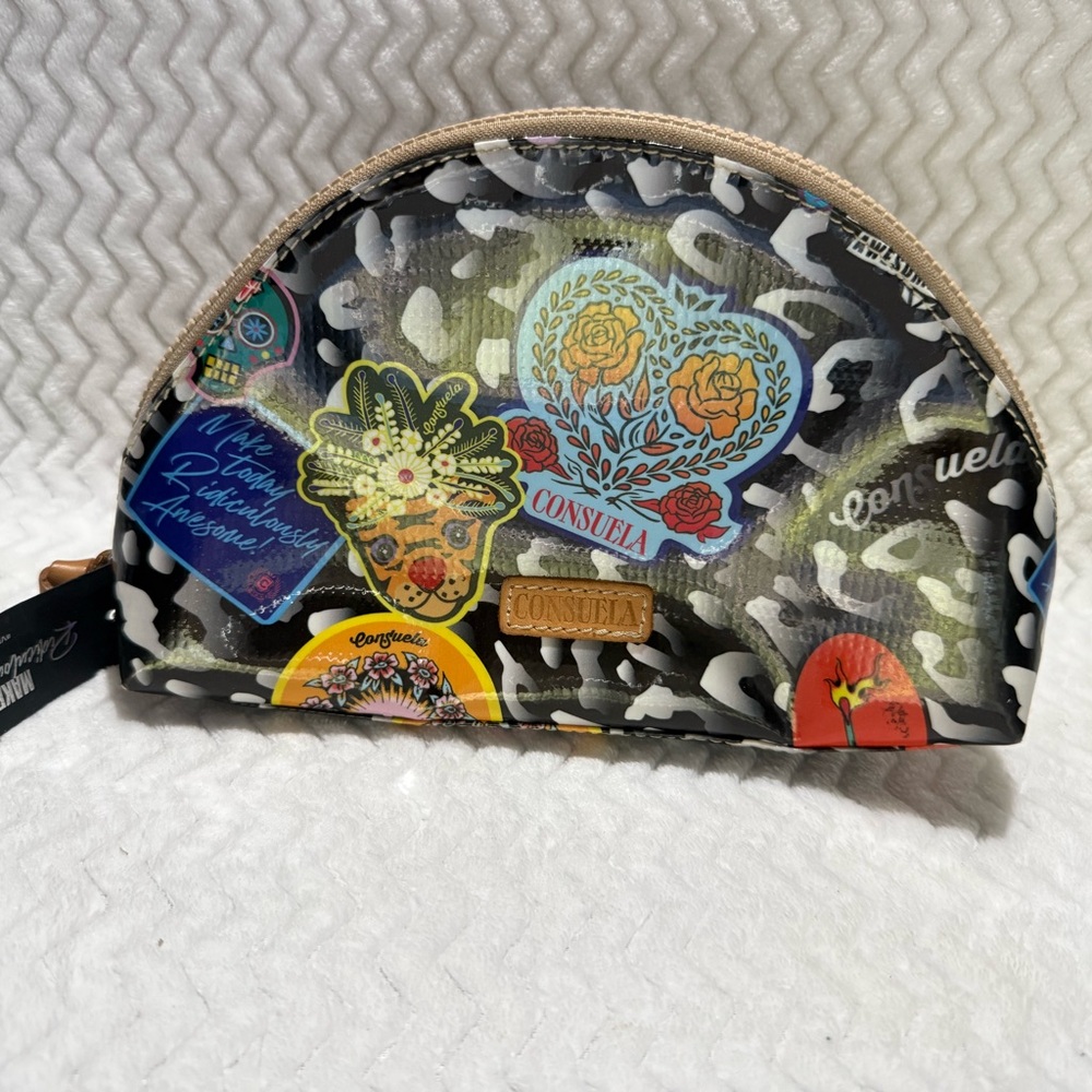 Consuela Teal and Cream Cosmetic Pouch